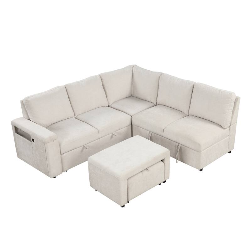 Modular L-Shaped Sectional Sofa, Pull out Sleeper Sofa Bed with Storage
