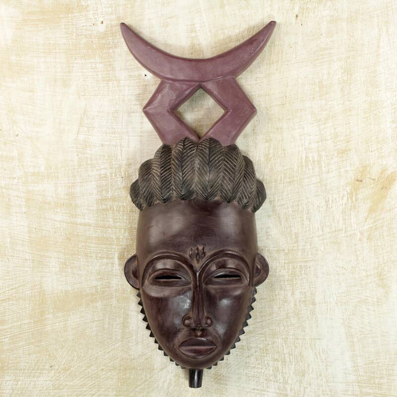 Novica Handmade Baule Crescent African Wood Mask