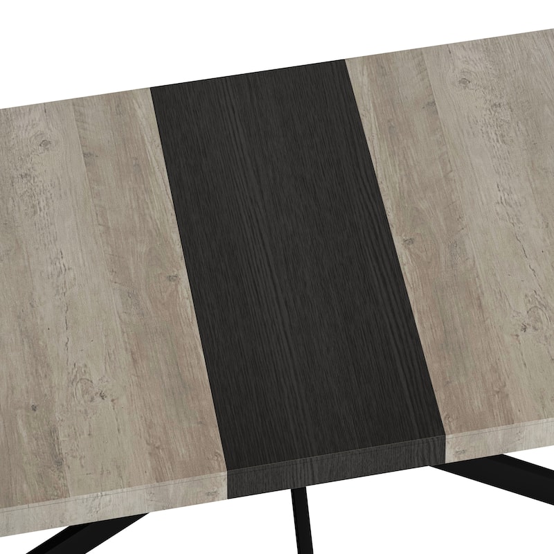 Vintage Rectangular Stretch Dining Table, Conference Table with Antique Wood Top and Black Embossed Folding Center Panel