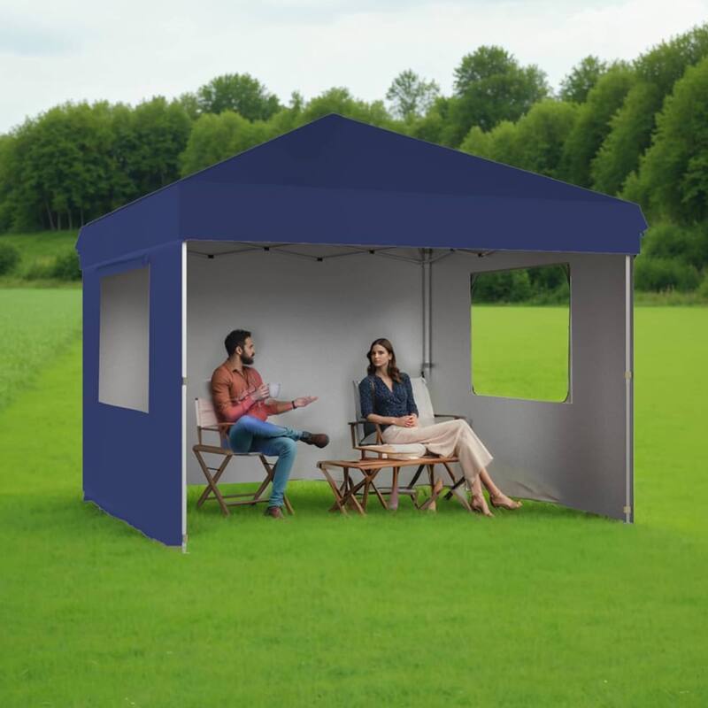 Outdoor 4-Sidewall 10x10 Pop Up Canopy Tent for Picnics, Camping - Blue