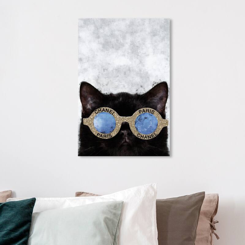 Wynwood Studio 'Cute French Cat' Fashion and Glam Wall Art Canvas Print Accessories - Gold, Black - 16 x 24
