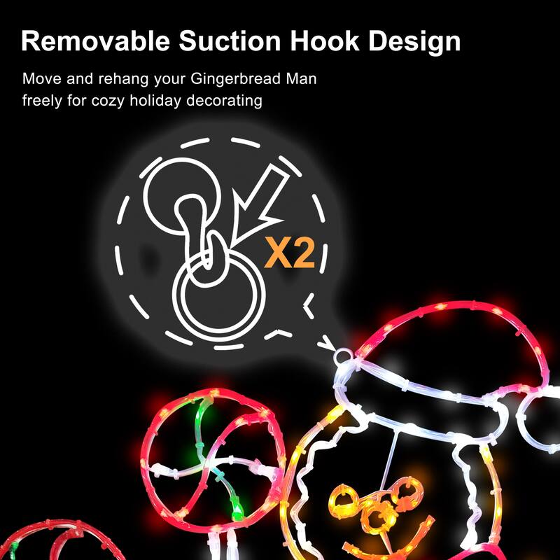 Puleo International 2' Gingerbread Window Decoration with 159 Multi-Color LED Tube Lights with Motion - Brown