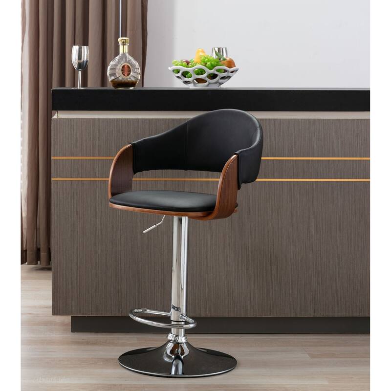 Porthos Home Emir Swivel Adjustable Height Faux Leather Mid-Century Bar Stool