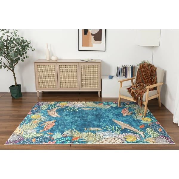 slide 2 of 7, Kids Collection Dolphins and Corals Multi Color Area Rug