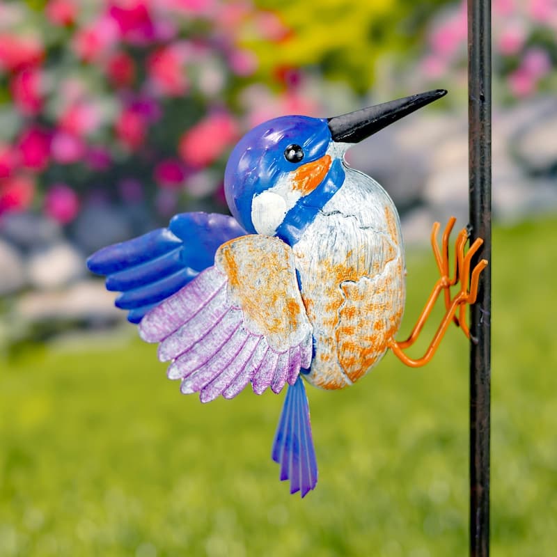 46.75 Inch Tall Iron Hummingbird Stake with Rain Gauge