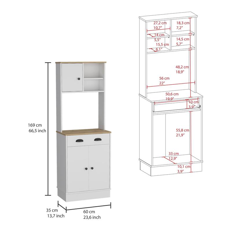 TUHOME Albany Kitchen Pantry with 2 Cabinets, 2 Open Shelves, and Drawer - N/A