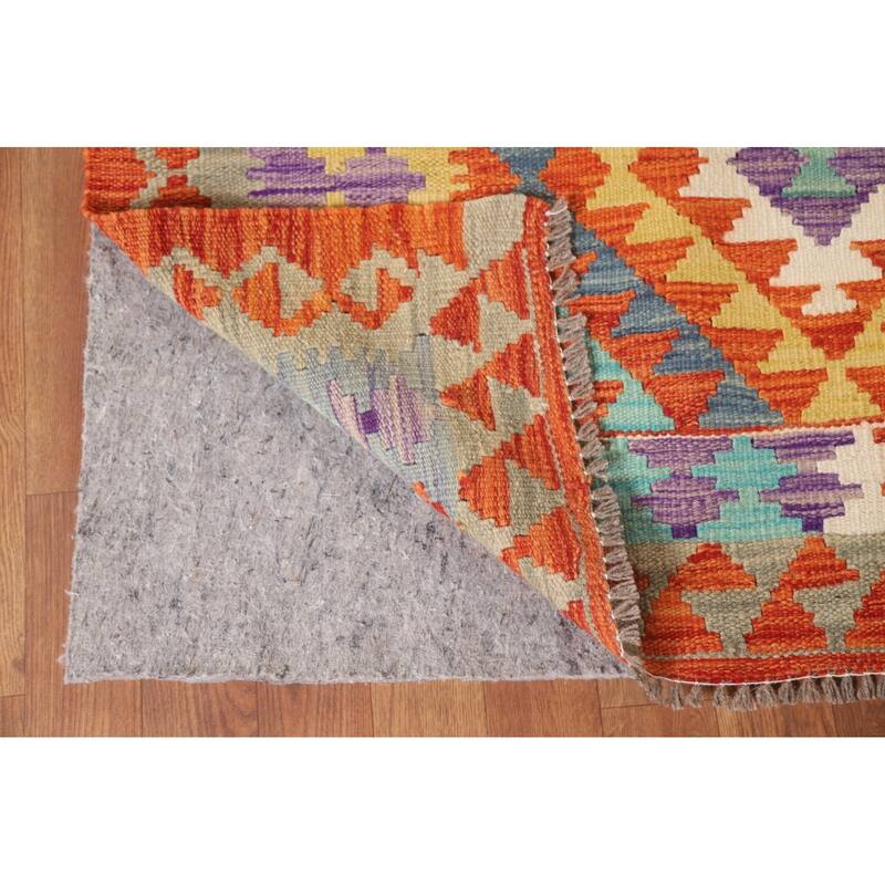 Hand Woven Oriental 100% Wool Carpet Southwestern Geometric Multi-Colored Kilim Area Rug - 6' 2'' X 4' 10''