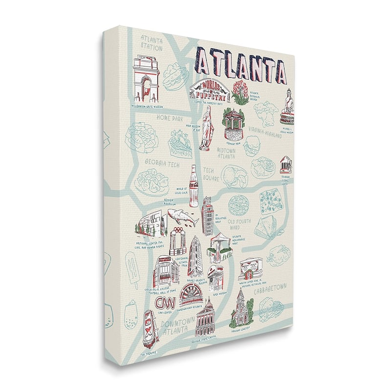 Stupell Atlanta Georgia Destination Map City Landmarks Canvas Wall Art Design By Ziwei Li - 30 x 40