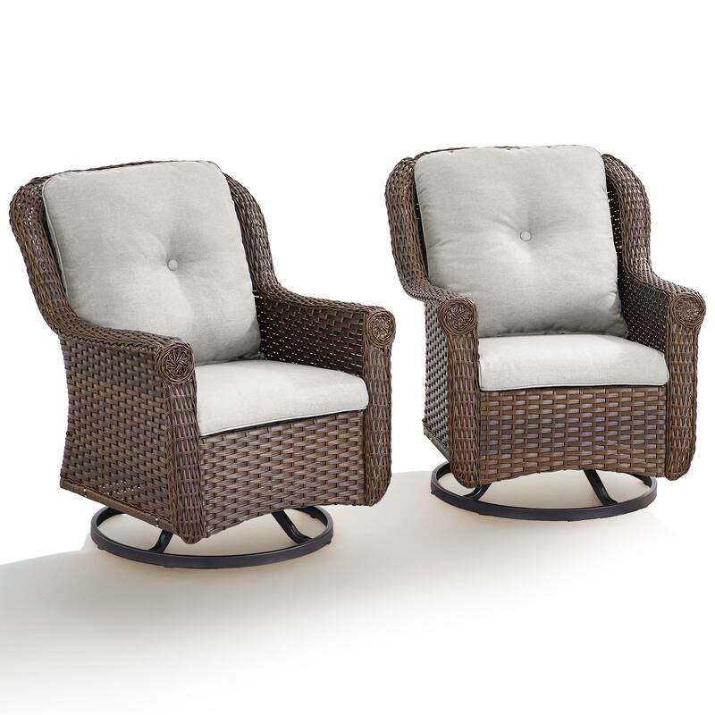 Outdoor Patio Swivel Chairs Table with 2 Ottomans