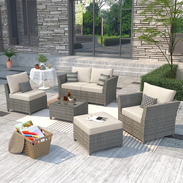 XIZZI 6-piece Patio Wicker Furniture Set with Coffee Table - On