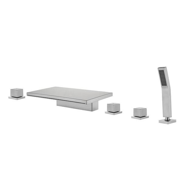slide 2 of 12, Waterfall Deck Mount Tub Faucet With Handheld Shower Brass Roman Bathtub Faucet Modern Tub Filler With Sprayer Brushed Nickel