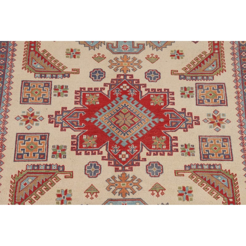 Ivory Kazak Area Rug Handmade Wool Carpet - 5'9" x 7'8"