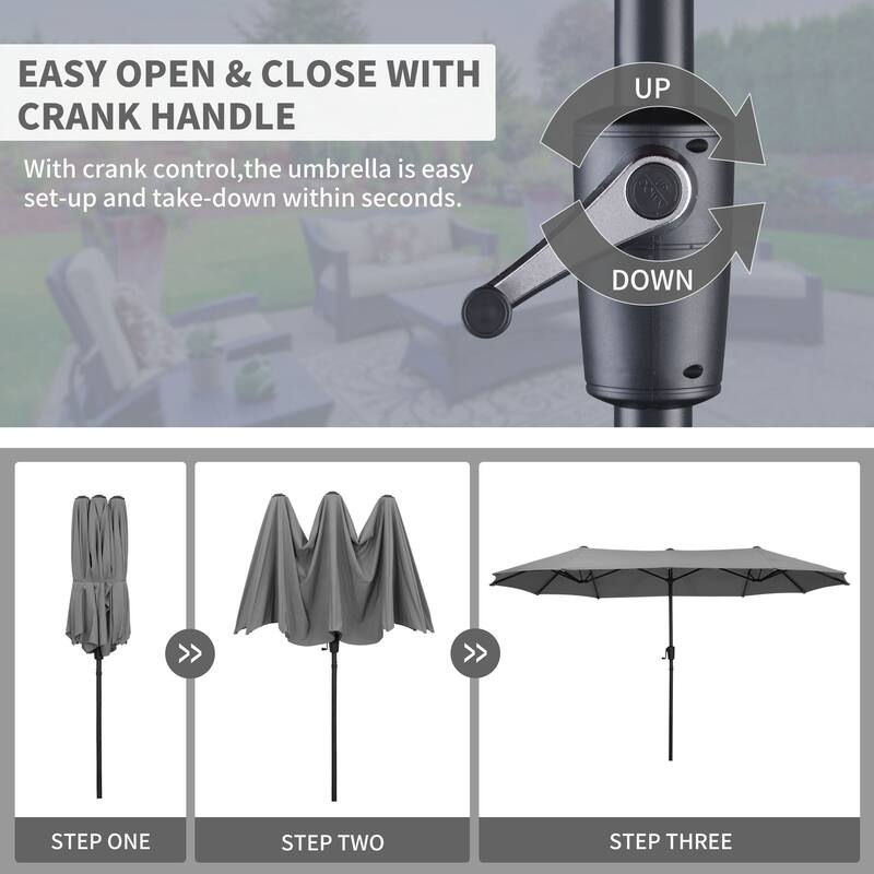 13 ft Patio Umbrella with Base Double-Sided Rectangular Outdoor Deck Umbrella