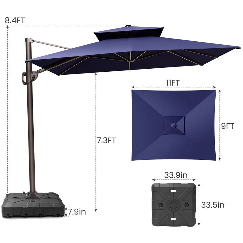 Outdoor 9 x 11 ft Double Top Patio Cantilever Umbrella with Base