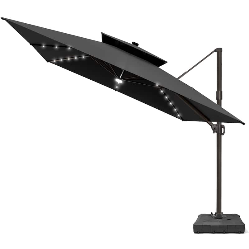 Pellebant 11X11 FT Outdoor Square Cantilever Patio Umbrella Solar LED Lighted with Wheel Base