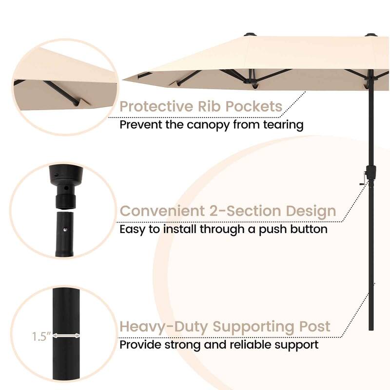 Polyester Double-Sided Patio Umbrella with Crank Handle