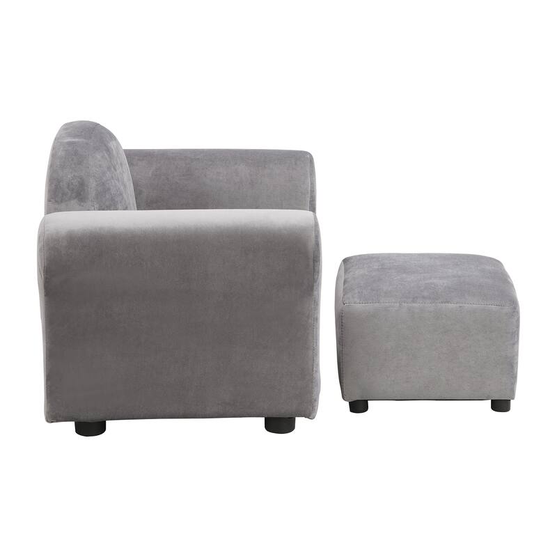 Anmytek Gray Velvet Kids Armchair Ottoman Set Toddler Chair Playroom Nursery Decor - 22.4 in. W X 16.1 in. D X 17.7 in. H
