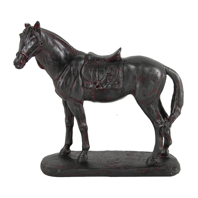 Don 10 Inch Horse Figurine Sculpture, Handmade Table Accent Brown Polyresin - Black