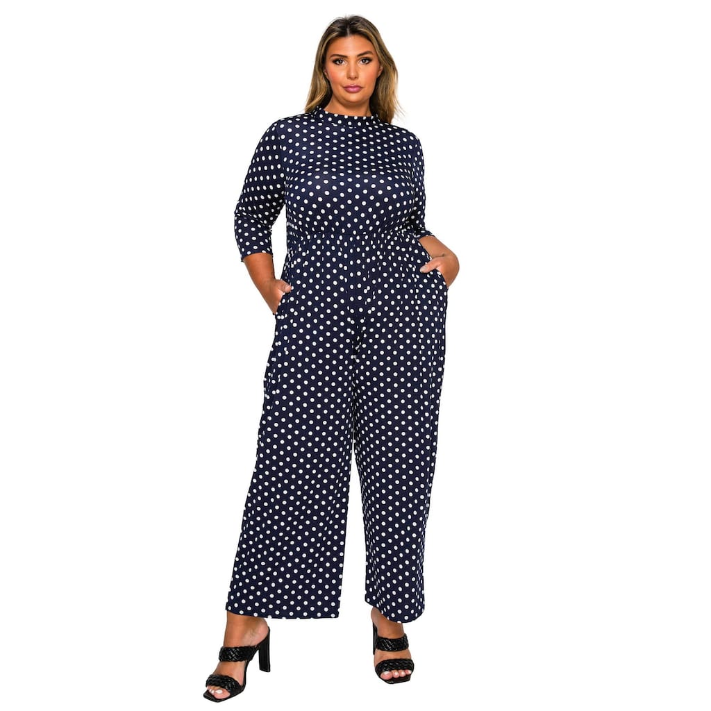 L I V D Women's Plus Size Lunette Dot Wide Leg Jumpsuit
