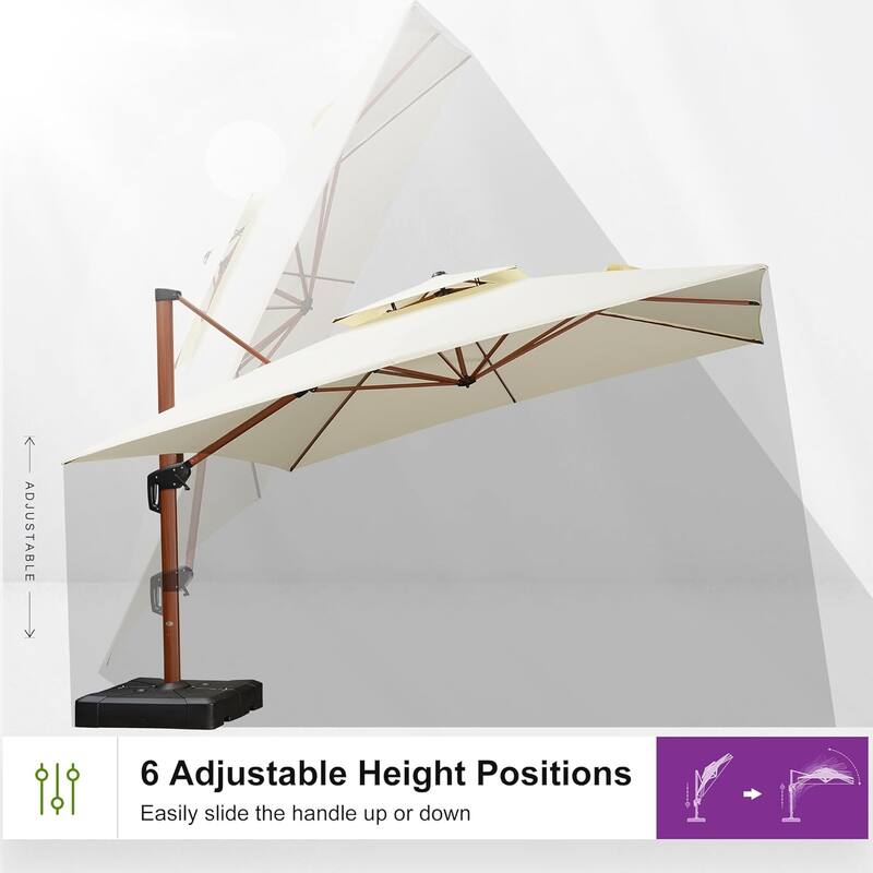 PURPLE LEAF 9/10/11ft Square 09x12ft Rectangle Wood Pattern Patio Cantilever Umbrella with Base