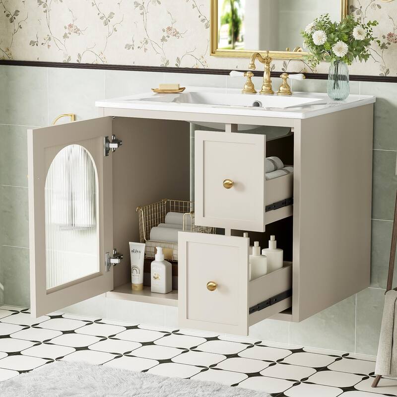 Bathroom Vanity With Sink In 24 Inch, Floating Bathroom Vanity With Soft Close Door