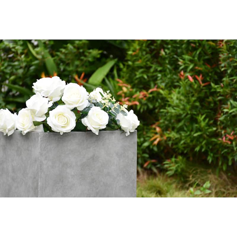Kante Square Lightweight Concrete and Weather Resistant Fiberglass Indoor Outdoor Tall Planter with Drainage Hole