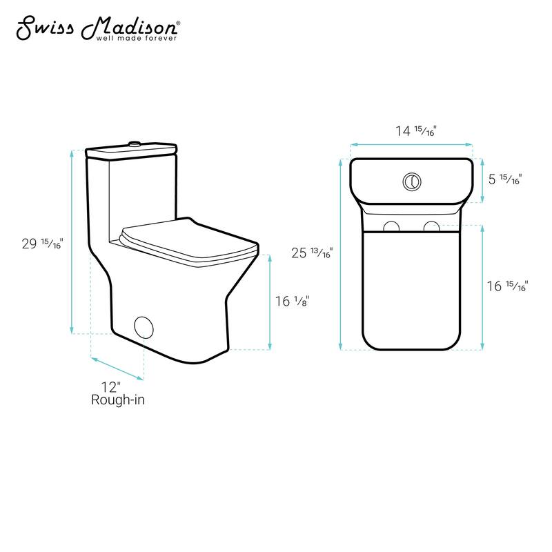 Charme One Piece Square Toilet Dual Flush, Brushed Gold Hardware 1.1/1.6 Gpf - 25.8" x 14.95" 29.95"