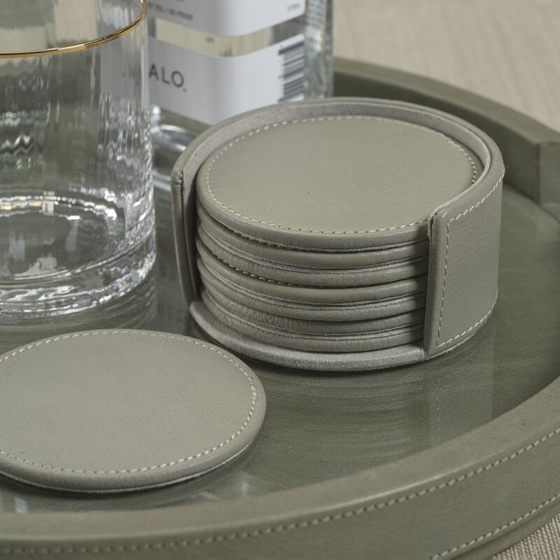 Ruvo 8-Piece Set Leather Coasters