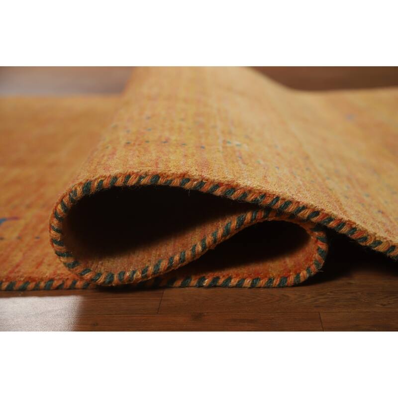 Hand Knotted Oriental 100% Wool Carpet Tribal Animal Pictorial Oranges & Rust Gabbeh Area Rug - 7' 7'' X 4' 11''