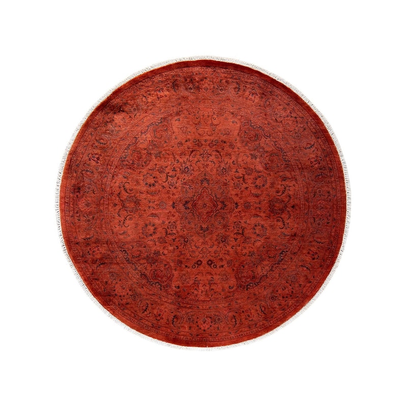 Overton Hand Knotted Wool Vintage Inspired Modern Contemporary Overdyed Orange Round Area Rug - 5' 4" x 5' 4"