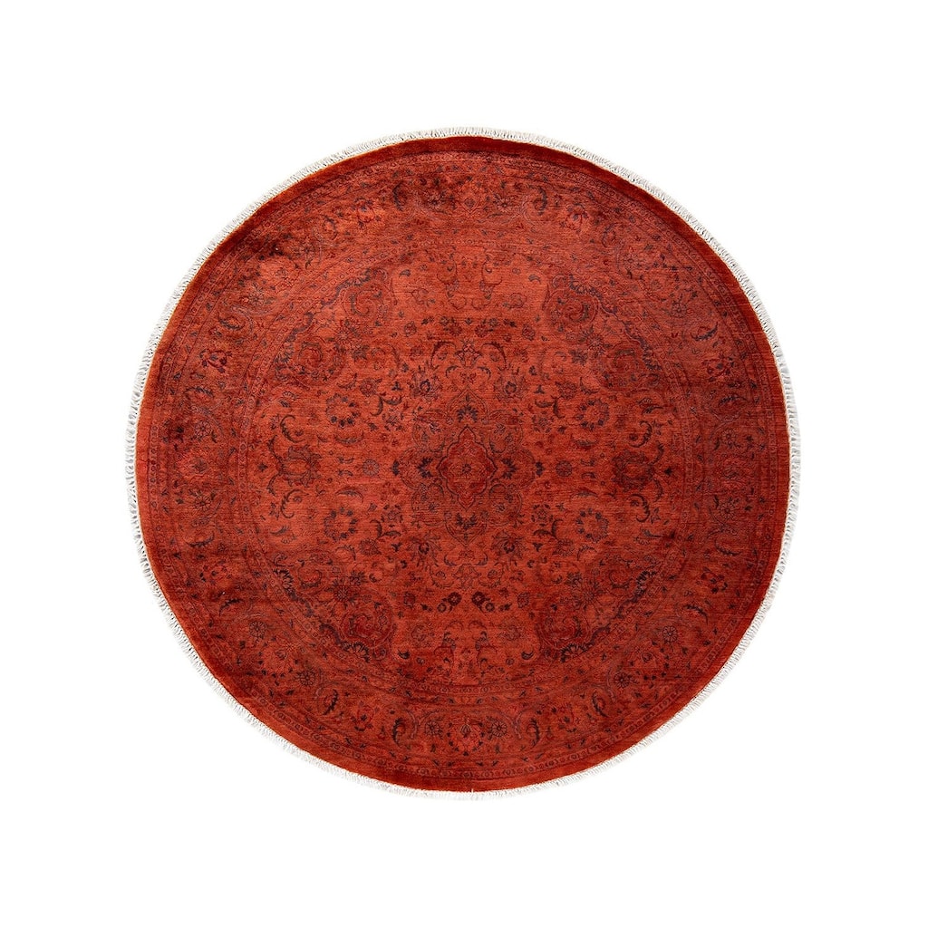 Overton Hand Knotted Wool Vintage Inspired Modern Contemporary Overdyed Orange Round Area Rug - 5' 4" x 5' 4"