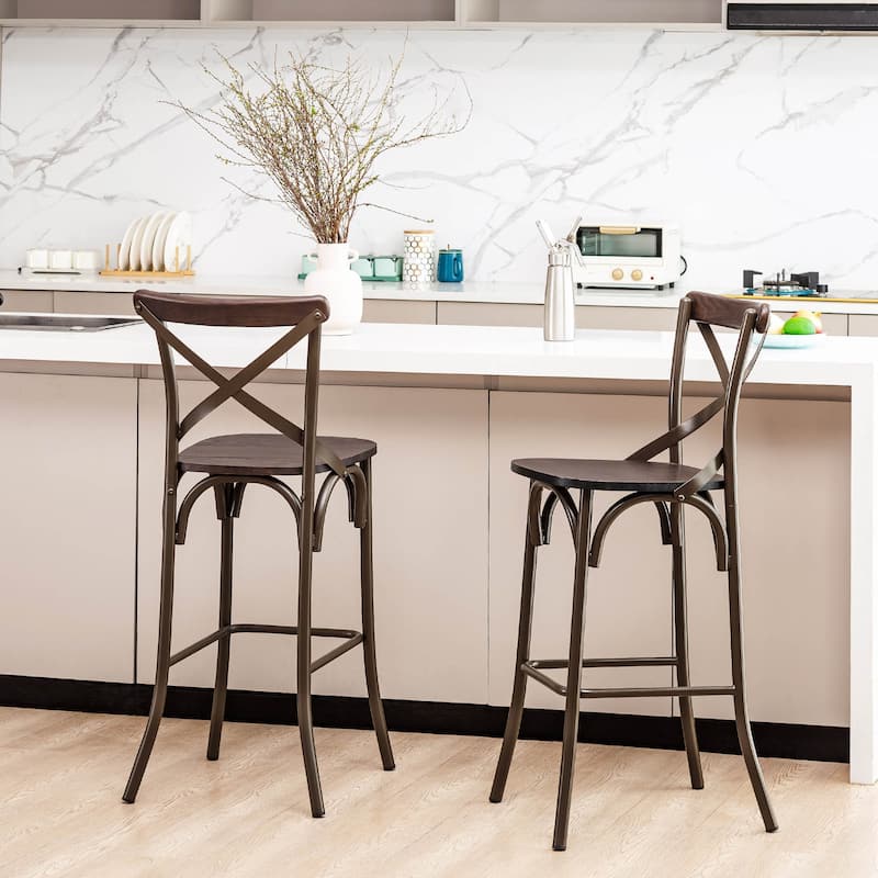 Glitzhome Industrial Rustic High Bar Stools with Wood Seat