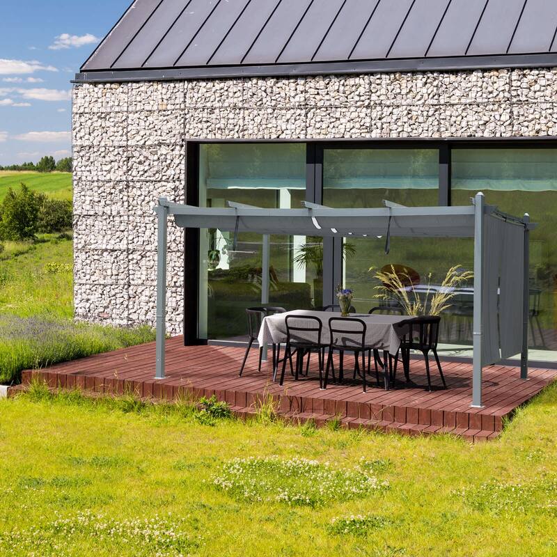 Aoodor 12' x 14' Outdoor Pergola with Aluminum Frame & Retractable Canopy