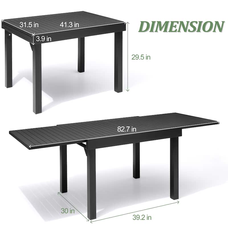 VredHom Aluminum Extendable Outdoor Patio Dining Table - 82.7" / 41.3" (L) x 31.5" W x 29.5" H