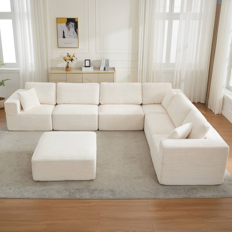 Couch Modular Sectional Sofa with Plush Corduroy No Assembly Required