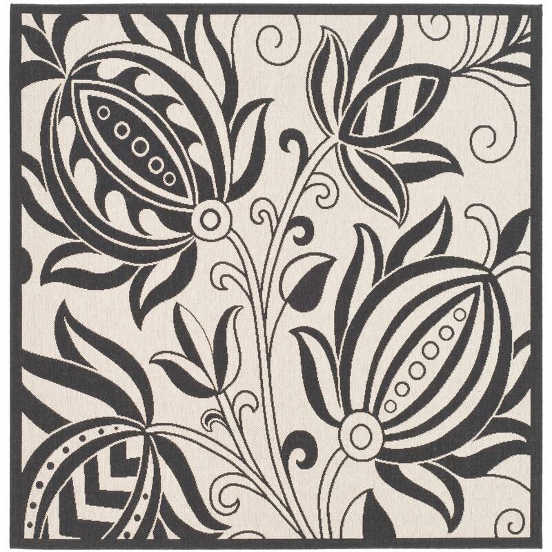 SAFAVIEH Courtyard Nasima Indoor/ Outdoor Patio Backyard Rug - 7'10" Square - Sand/Black