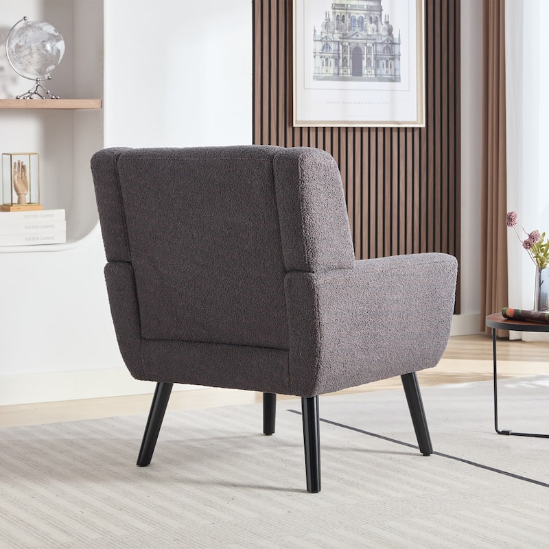 Grey Teddy Modern 29.53" Upholstered Buttons Tufted Accent Chair with Black Solid Wood Legs