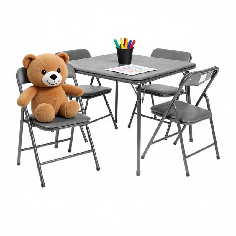 Kids 5-Piece Classroom Folding Table and Chairs Set - 2'0" x 1'8" x 2'0" Square