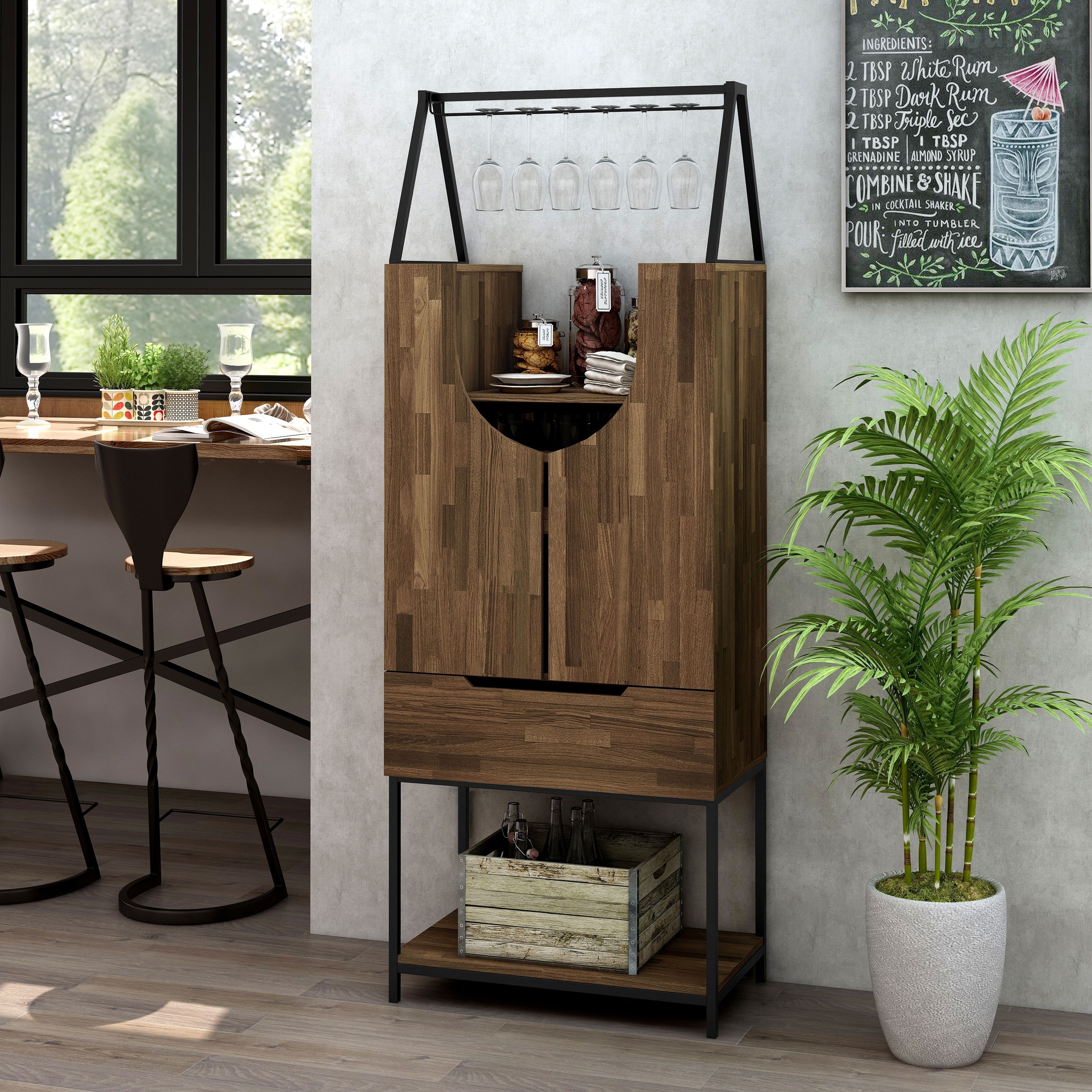 Furniture of America Marcus Contemporary Metal Multi-storage Wine Cabinet