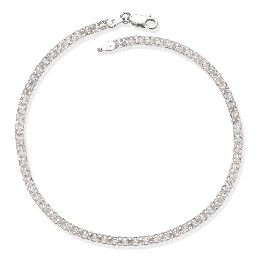 Sterling Silver 10-inch 3.5mm Bizmark Anklet - White