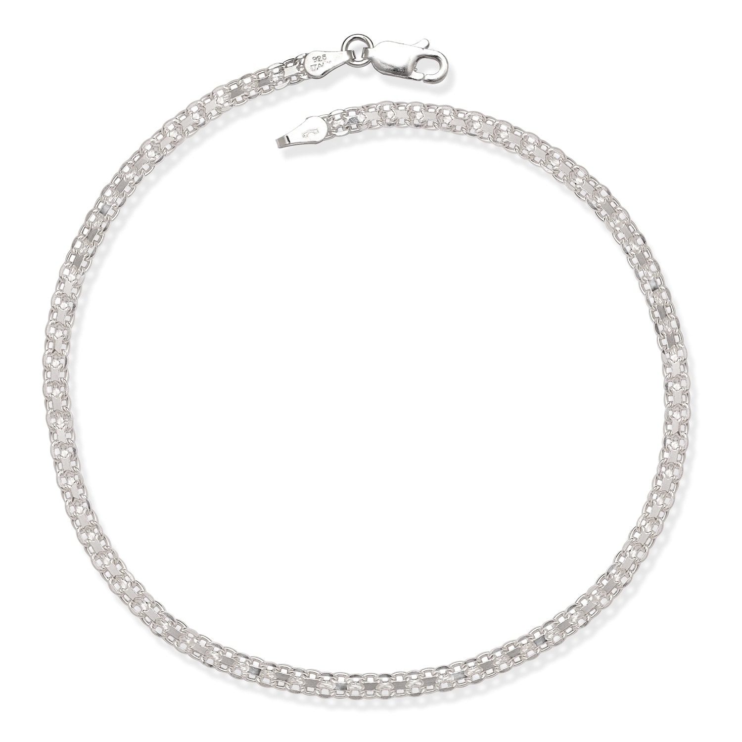 Curata Sterling Silver 10-inch 3.5mm Woven Bismark Anklet - White