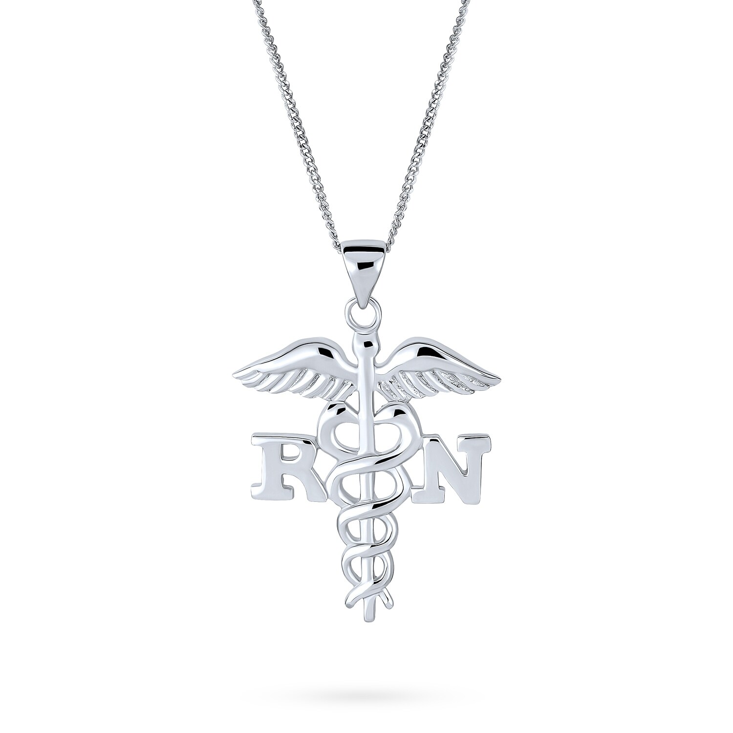 Sterling Silver RN Caduceus Charm & 18 Chain Sterling Silver RN Caduceus Charm & 18 Chain