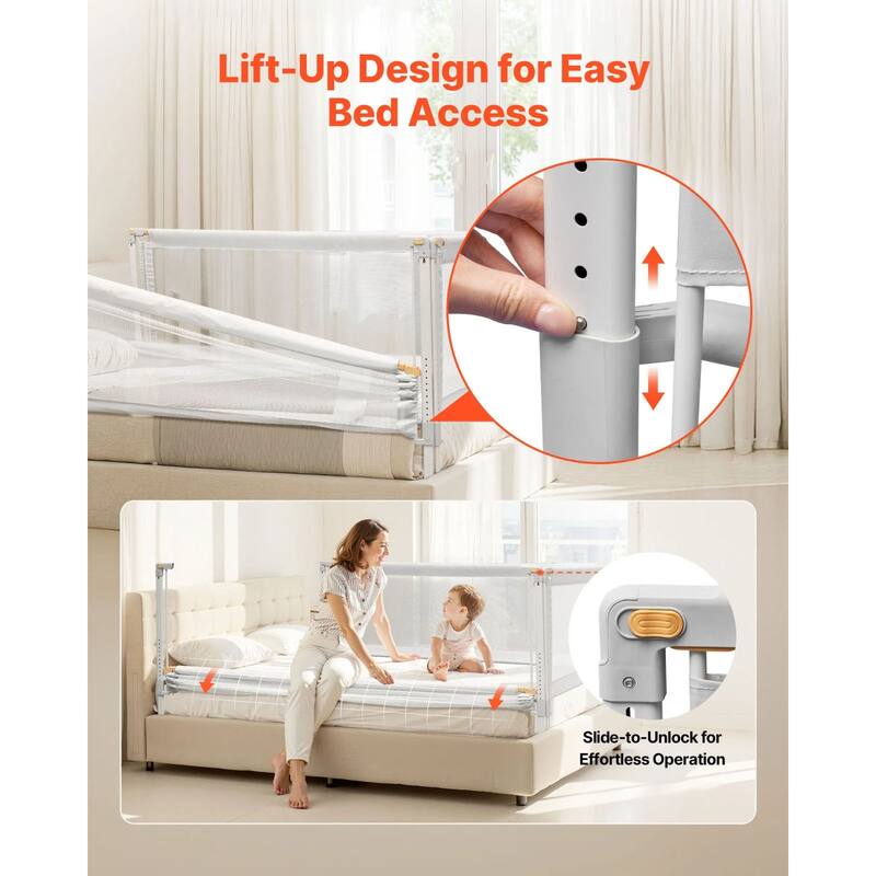 Grey Steel Oxford Fabric Kids Bed Rails with Mesh Adjustable Height for Everyday Use