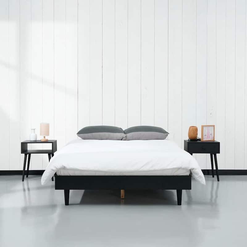 Modern Wooden Platform Bed Frame with Floating Design