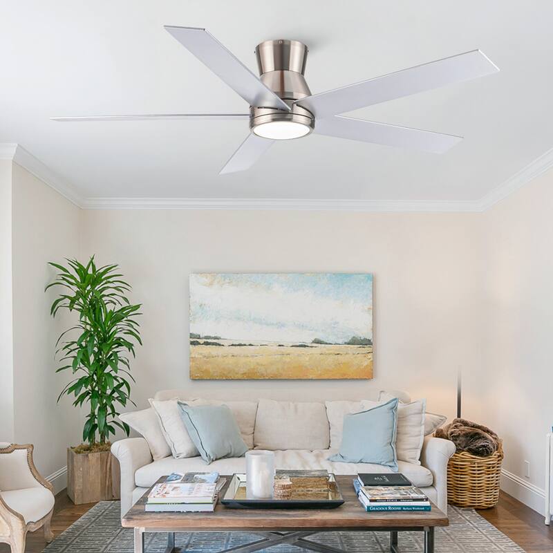 YUHAO AeroLite 48 in. Indoor White Low Profile Standard Ceiling Fan with Bright White Integrated LED Light Kit, Remote Included