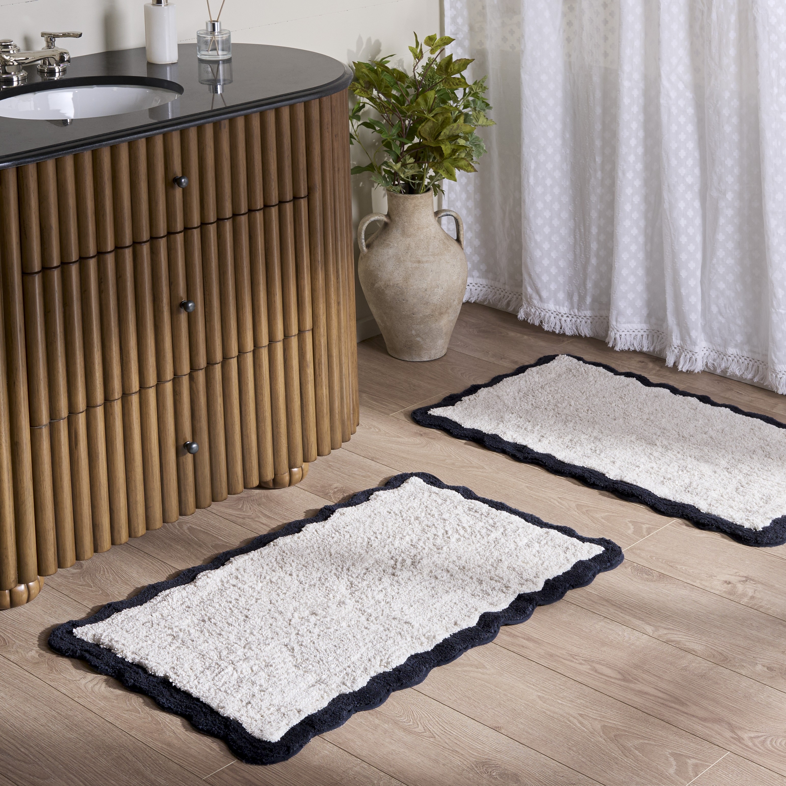 SAFAVIEH Plush Master Bath Ziggy Cotton Non-Slip Bath Mat (Set of 2)