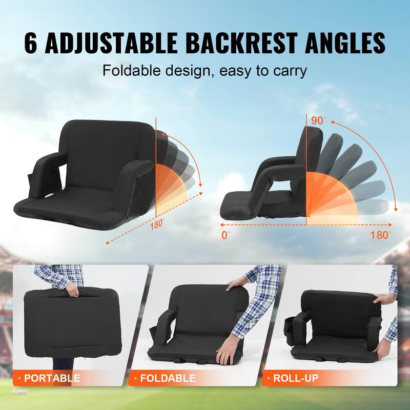 Stadium Seat with Back Support, Wide Bleacher Seat Backs, Folding Padded Cushion Stadium Chair, Portable Reclining Chairs