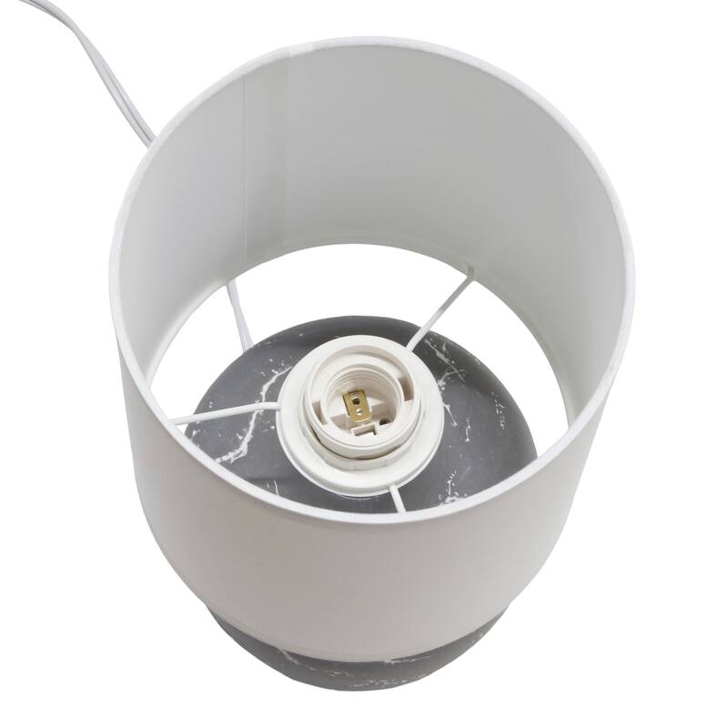 Rounded Marble Style Table Lamp with Drum Shade - 12.5" - Gray and White