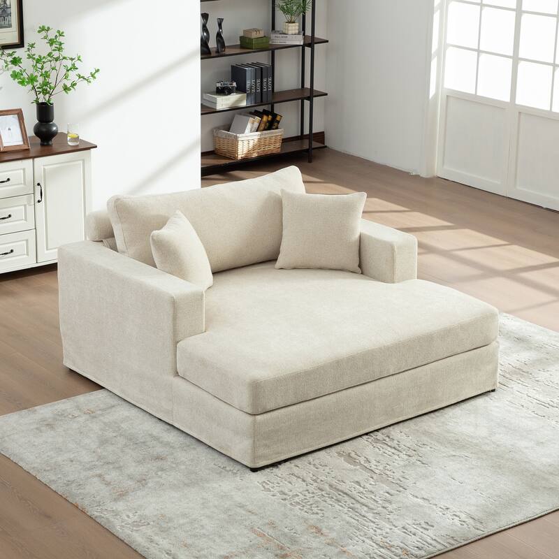 56.3" Wide Extra Large Chenille Sofa Bed, Sturdy Metal Legs, Strong Load-Bearing for Living Room, Bedroom, Apartment - Beige