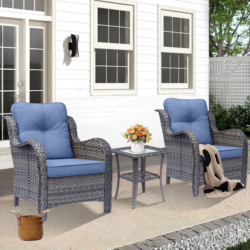 High Back Wicker Outdoor Patio Conversation Seating Sets with Cushions